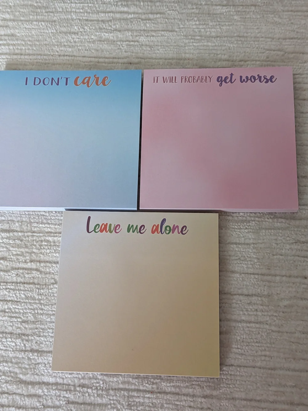 Set of 3 Pastel Phrase Notepads With Funny Sayings
